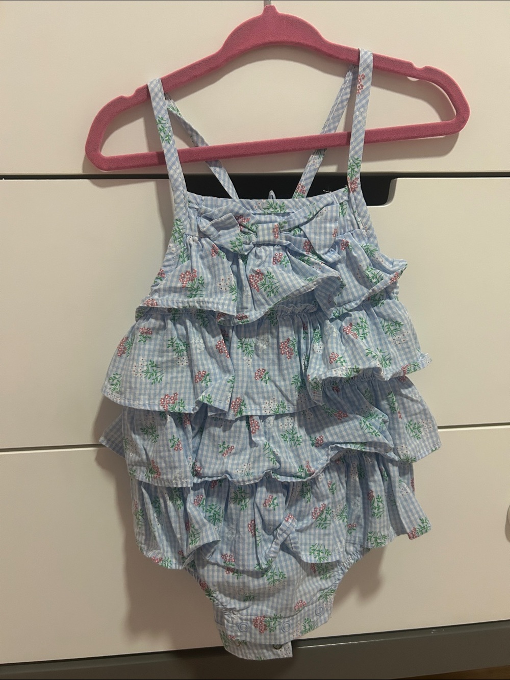 Girls Blue Floral Ruffle One-Piece Romper 18M